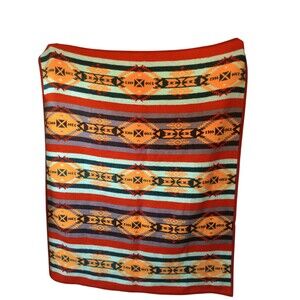 Vintage Owen Southwestern Aztec Navajo Blanket Fleece Acrylic 60x73 Reversible